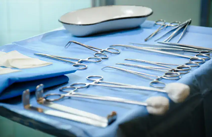 Mayo Stand Displayed With Surgical Equipment